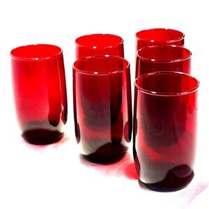 Ruby Rolly Polly 6 Red Glasses Anchor Hocking 9 oz Retro MCM